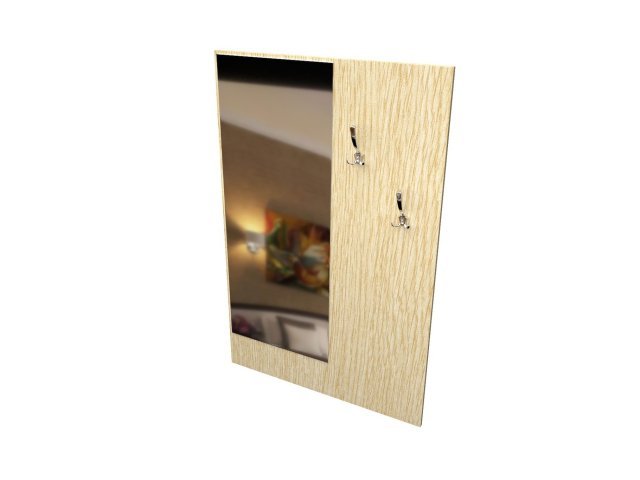 Панель из ЛДСП с зеркалом и крючками для гостиницы 90х1,8х142 см - «Comfort Standart», Дуб Беленый