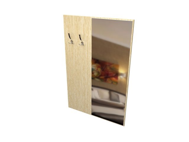 Панель из ЛДСП с зеркалом и крючками для гостиницы 90х1,8х142 см - «Comfort Style», Дуб Беленый