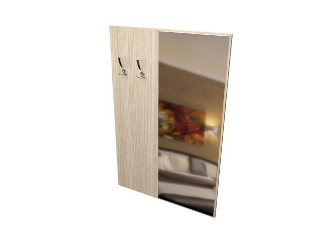 Панель из ЛДСП с зеркалом и крючками для гостиницы 90х1,8х142 см - «Comfort Style», Ясень Шимо светлый