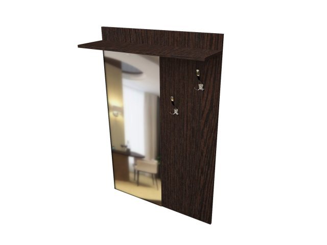 Панель ЛДСП с зеркалом и крючками для гостиницы 90х1,8х136 см - «Comfort Quadro», Дуб Венге