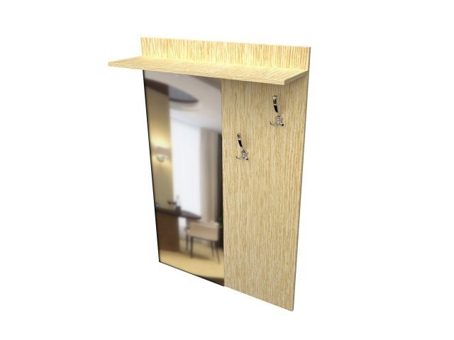 Панель ЛДСП с зеркалом и крючками для гостиницы 90х1,8х136 см - «Comfort Quadro», Дуб Беленый