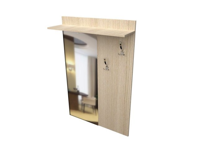 Панель ЛДСП с зеркалом и крючками для гостиницы 90х1,8х136 см - «Comfort Quadro», Ясень Шимо светлый
