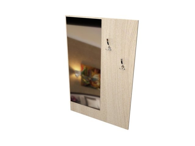 Панель из ЛДСП с зеркалом и крючками для гостиницы 90х1,8х142 см - «Comfort Standart», Ясень Шимо светлый