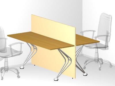Двойной стол с высокой фронтальной панелью для офиса 160х125х105 см - «Visa Metallic»