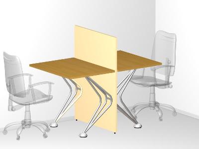 Двойной стол с высокой фронтальной панелью для офиса 80х125х105 см - «Visa Metallic»