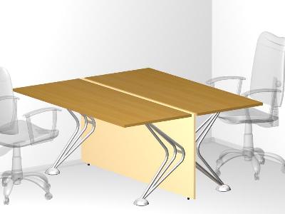 Двойной стол с низкой фронтальной панелью для офиса 140х125х72 см - «Visa Metallic»