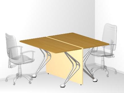 Двойной стол с низкой фронтальной панелью для офиса 120х125х72 см - «Visa Metallic»