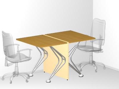 Двойной стол с низкой фронтальной панелью для офиса 80х125х72 см - «Visa Metallic»