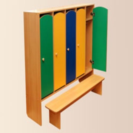 Пятисекционный детский шкаф "Цветная волна" с нишей для детского сада - 159.6x35.2x135 см